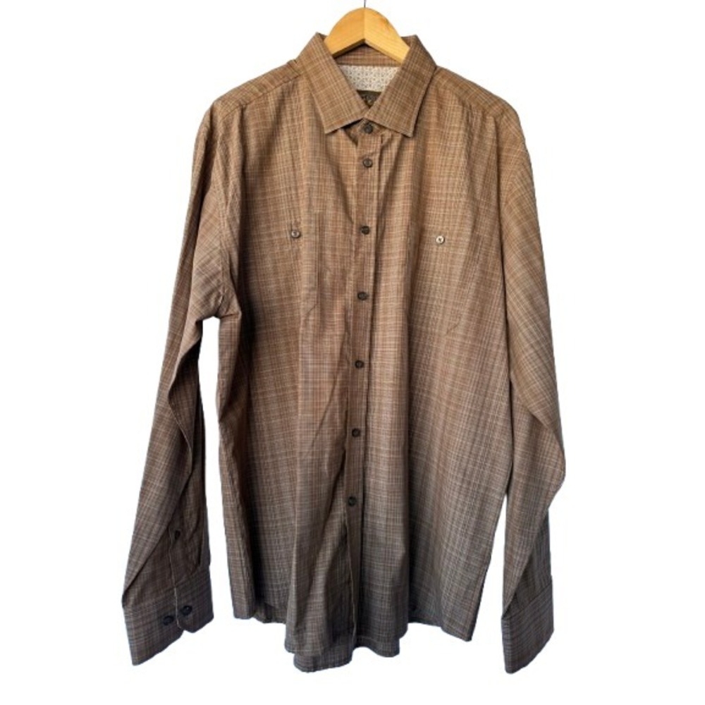 Pronto Uomo Blue Button Up Shirt Brown Mens XXL Plaid Cotton Earthy Academia NWT
